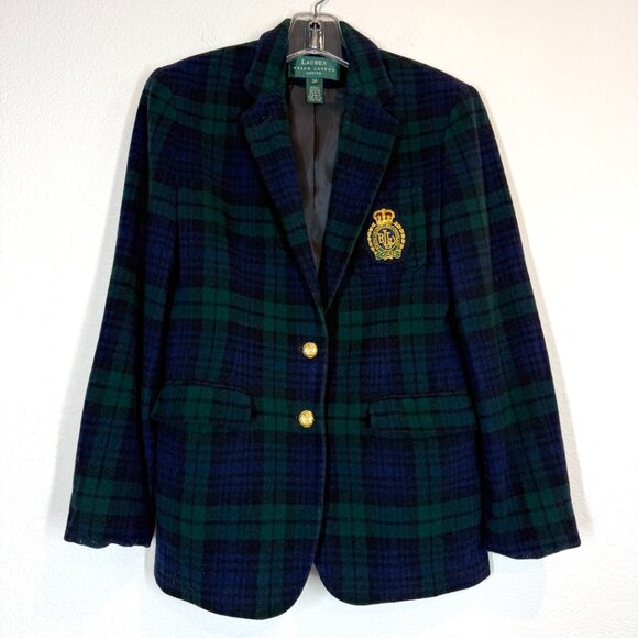 Vintage Ralph Lauren Crest Blazer Jacket Blackwatch Wool Cashmere Plaid 2P - Picture 11 of 11